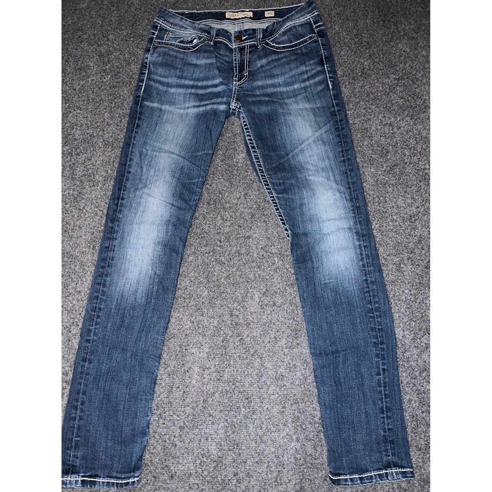 BKE Payton Slim Jeans 31L Blue Dark Wash Low Rise Contrast Stitch 31x33.5
